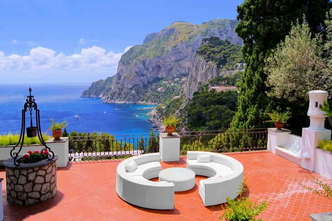 View from a luxurious terrace on the island of Capri, Italy